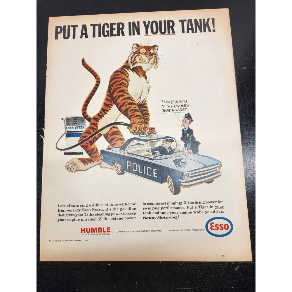 Esso Magazine Ad 1965 Put A Tiger In Your Tank Police Car Gas Oil Advertising
